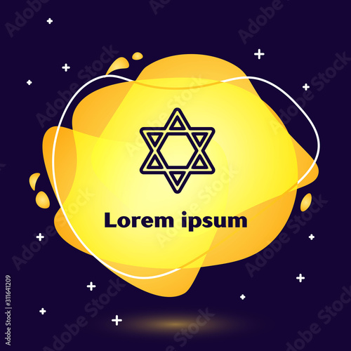 Black line Star of David icon isolated on dark blue background. Jewish religion symbol. Symbol of Israel. Abstract banner with liquid shapes. Vector Illustration