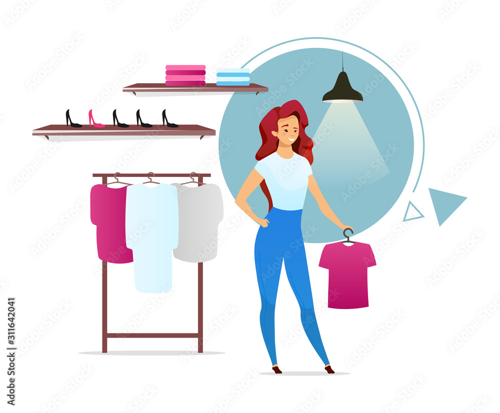 Saleswoman flat color vector illustration. Fashion store with racks. Clothing boutique. Female customer in apparel shop. Woman choosing clothes. Isolated cartoon character on white background Stock Vector | Adobe Stock Saleswoman flat color vector illustration. Fashion store with racks. Clothing boutique. Female customer in apparel shop. Woman choosing clothes. Isolated cartoon character on white background Stock Vector | Adobe Stock