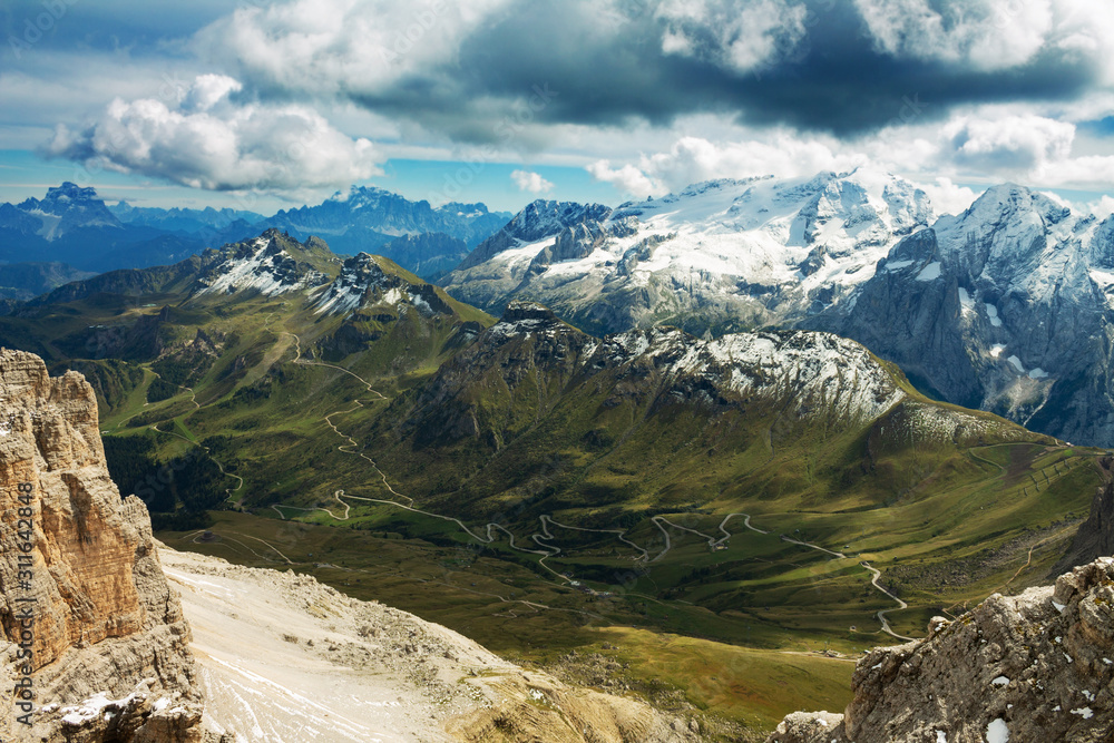 Pordoi - Dolomites mountain pass, Italy alps