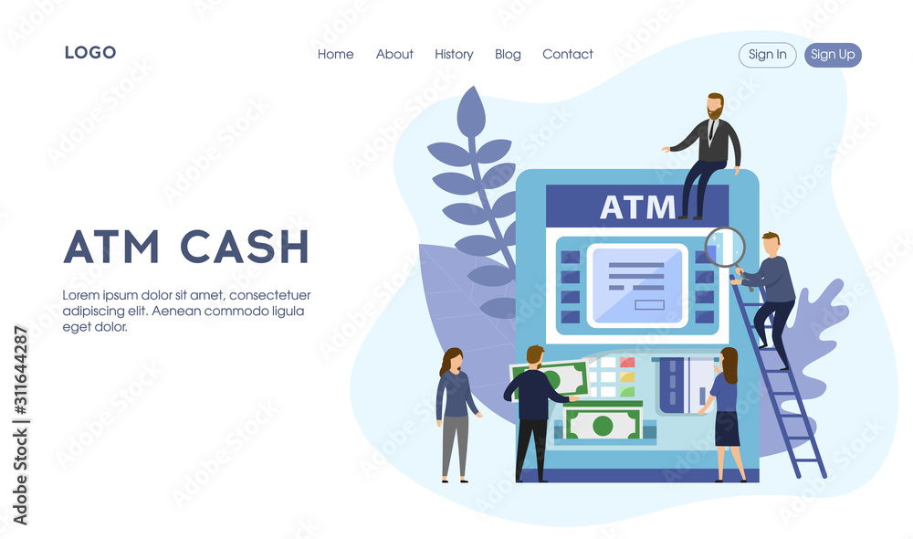ATM cash machine. Flat tiny persons with money concept. Customer deposit or transfer banknotes from plastic card to account. Secure withdraw terminal and modern checkout technology. Flat style ATM cash machine. Flat tiny persons with money concept. Customer deposit or transfer banknotes from plastic card to account. Secure withdraw terminal and modern checkout technology. Flat style