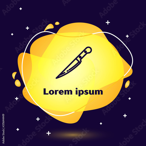 Black line Knife icon isolated on dark blue background. Cutlery symbol. Abstract banner with liquid shapes. Vector Illustration