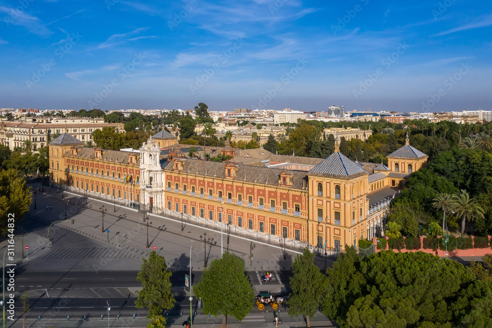 Aerial view of the Palacio de San Telmo. Seville Spain