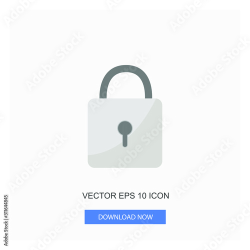 Locked Icon Silver Color Flat Icon White Background Vecotr Illustration