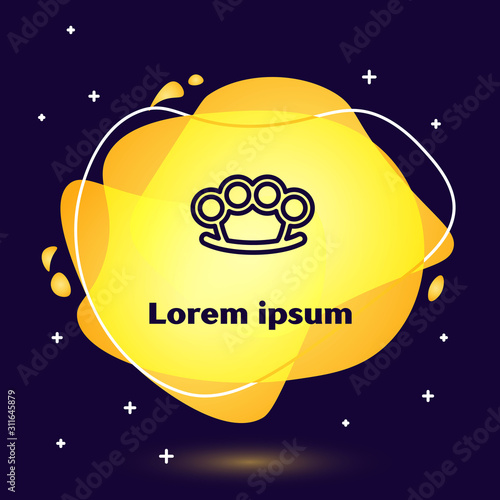 Black line Brass knuckles icon isolated on blue background. Abstract banner with liquid shapes. Vector Illustration