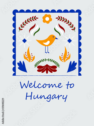 Traditional Hungary folk card; welcome to Hungary