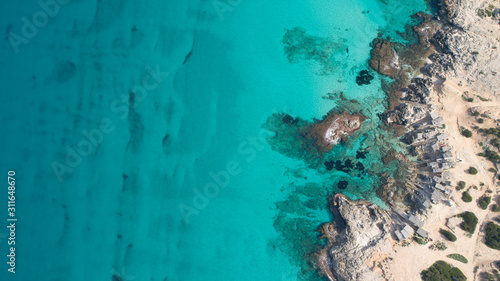 Amazing turquoise water and rocky coast in the paradise fomenter island
