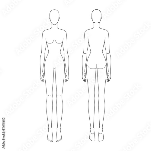 Fashion template 9 head for technical drawing.