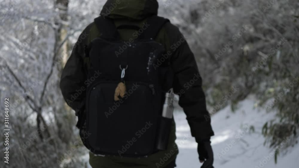 冬の登山道を歩く人 冬の登山道を歩く人