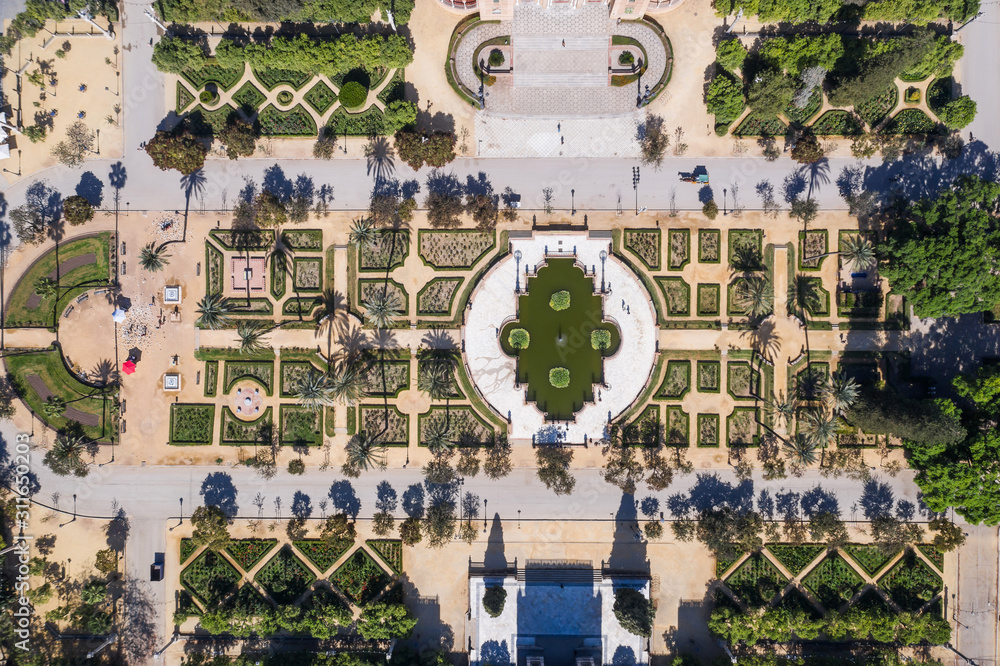 Aerial view of Plaza de America and Sevilla Museum of Folk Art and Traditions 