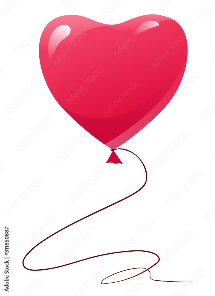 Vector illustration of a red balloon heart for the St. Valentine's day, wedding or birthday. Romantic gift with love isolated on a white background. Element and graphic resourse.