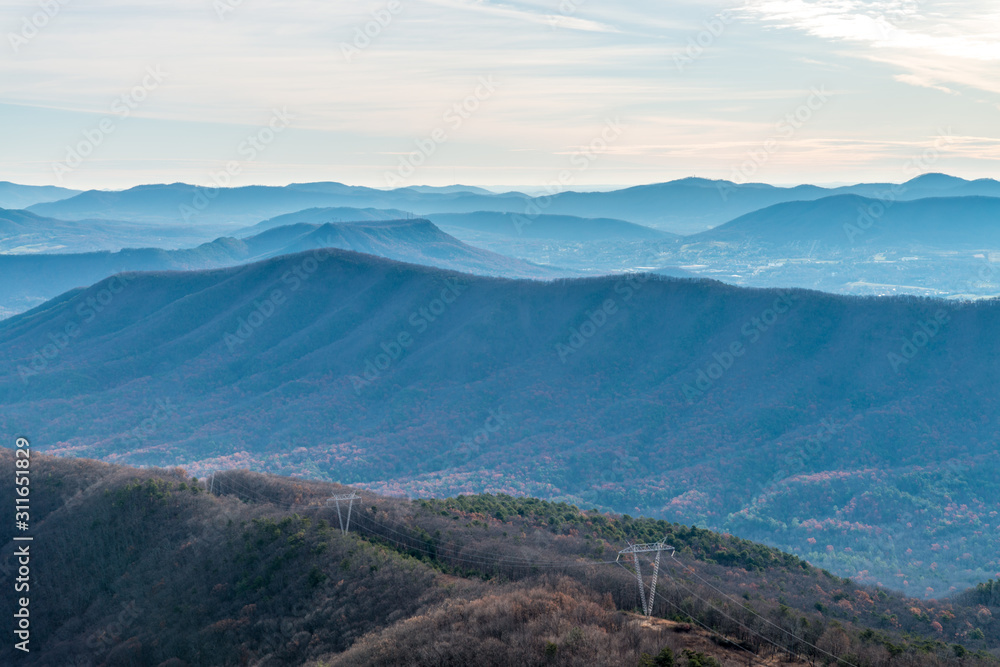 Mountain range in Appalachian mountains in the morning