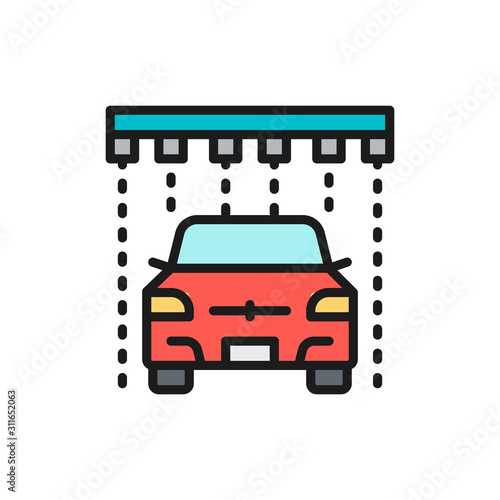 Soap rain in portal carwash flat color line icon.