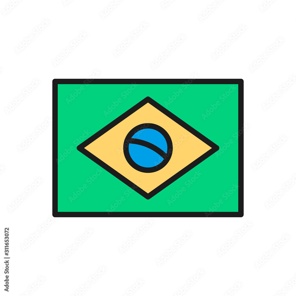Flag of Brazil flat color line icon. Isolated on white background Flag of Brazil flat color line icon. Isolated on white background
