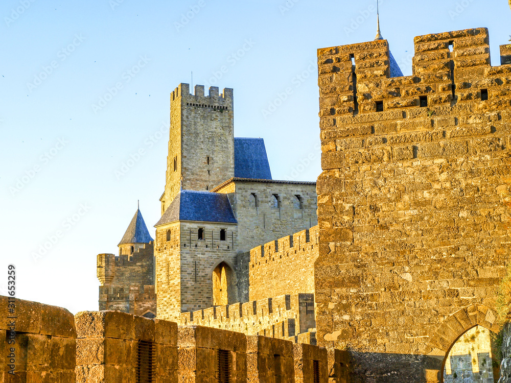 Mittelalterliche Festungsstadt Carcassonne, Frankreich, Languedo Mittelalterliche Festungsstadt Carcassonne, Frankreich, Languedo