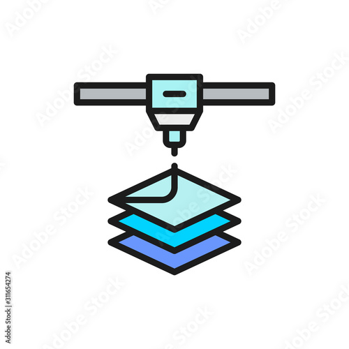 3d printer, printing flat color line icon. Isolated on white background