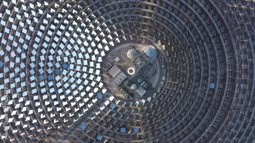 Beautiful aerial top shot over the concentrated solar power Gemasolar Spain giant abstract mirrors  photo