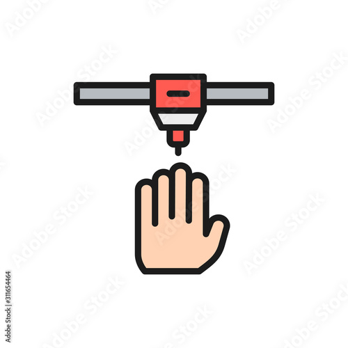 3d printing a human organs, medical printer flat color line icon.