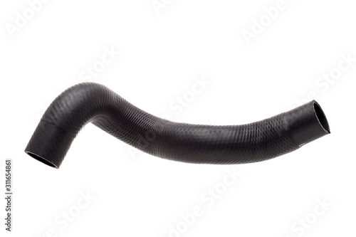 car pipe cooling system made of black rubber curved shape, isolated on a white background car spare part.