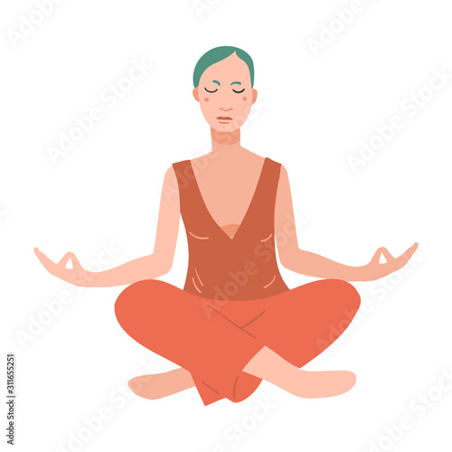 Young pretty woman performing yoga exercise. 
