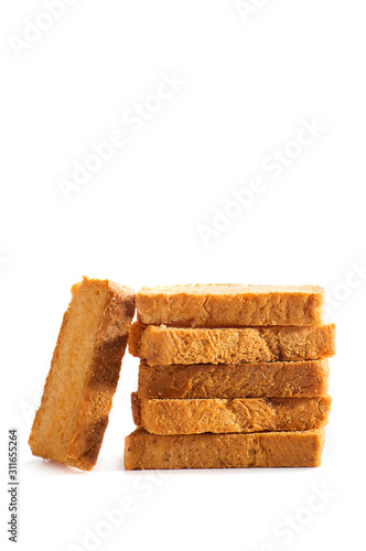 Rusk or toasts on a white background photo