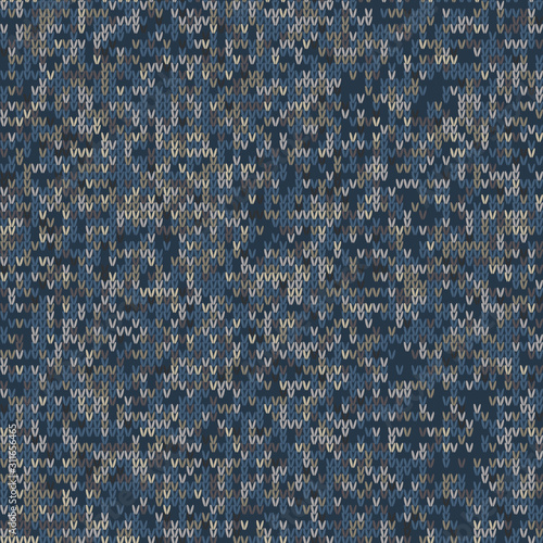 Dark tweed knit stitch effect vector texture. Masculine dark marl seamless melang pattern. Hand knitting sweater material. Close up fabric textile craft background. Homespun wool allover print swatch.