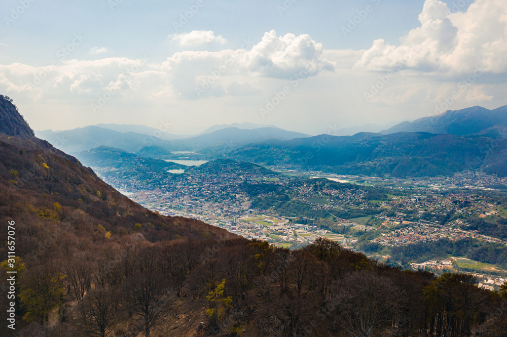 High-angle view of Lugano, Switzerland with mountains in the background High-angle view of Lugano, Switzerland with mountains in the background