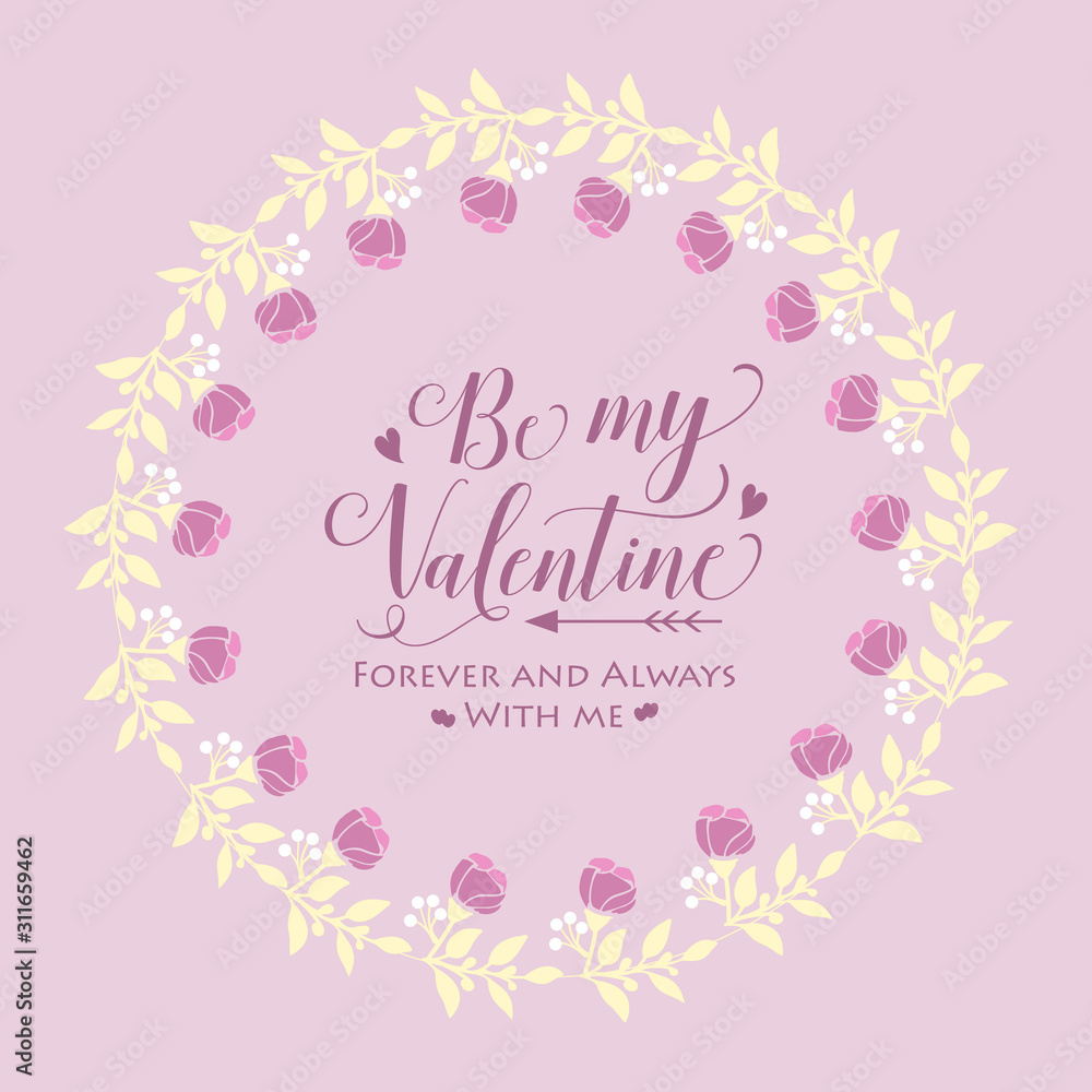 Happy valentine elegant card with pink and white of wreath decoration frame. Vector