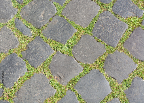 Surface with square gray cobblestones