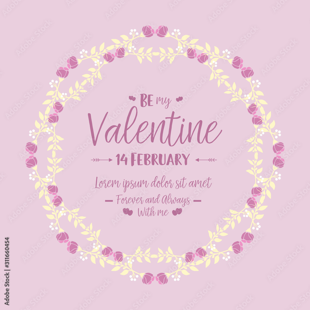 Pink and white flower frame, for Happy Valentine elegant greeting card. Vector