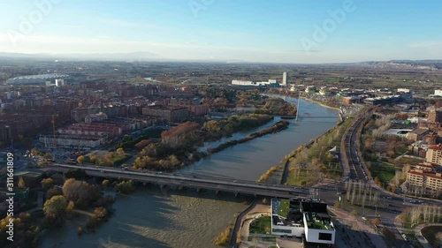 La almozara neighbourhood Zaragoza Spain aerial view sunny day Ebro river  photo