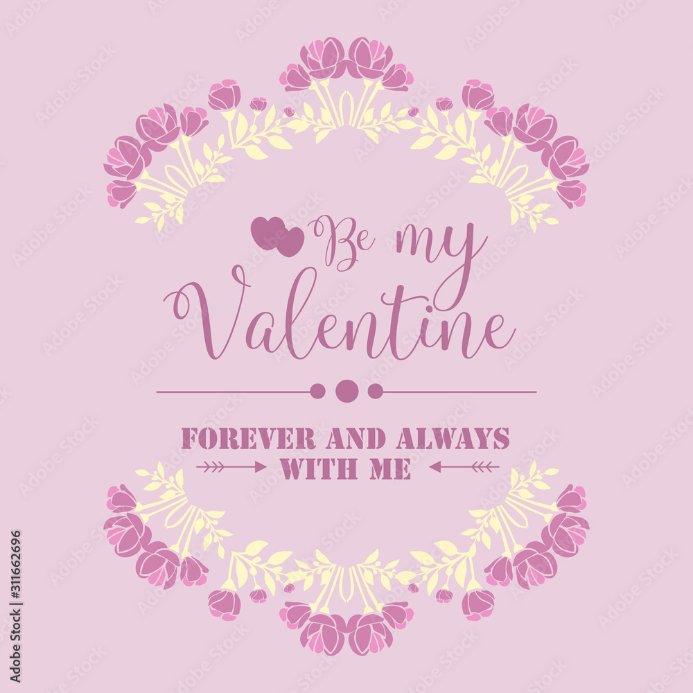 Beautiful decoration pink and white wreath frame, for happy valentine invitation card design. Vector