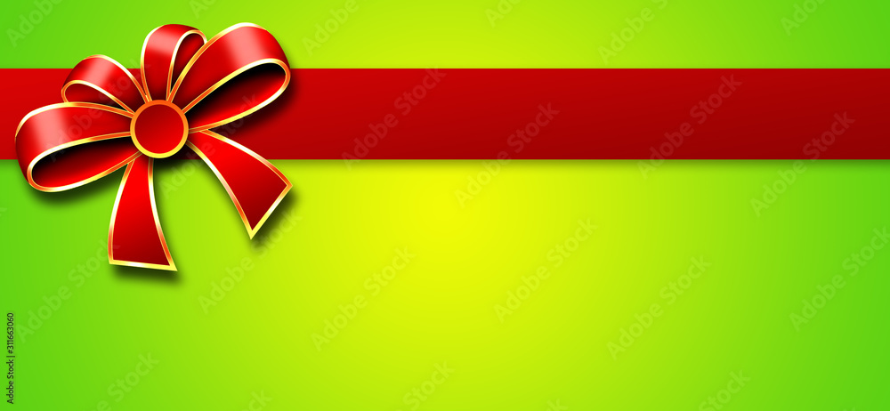 Green background with bow and ribbon, Copy space background Green background with bow and ribbon, Copy space background