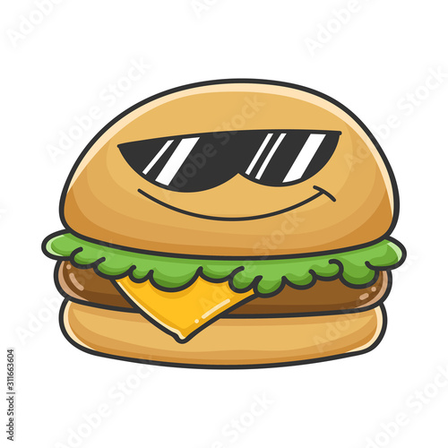 Cool sunglasses cheese burger cartoon illustration