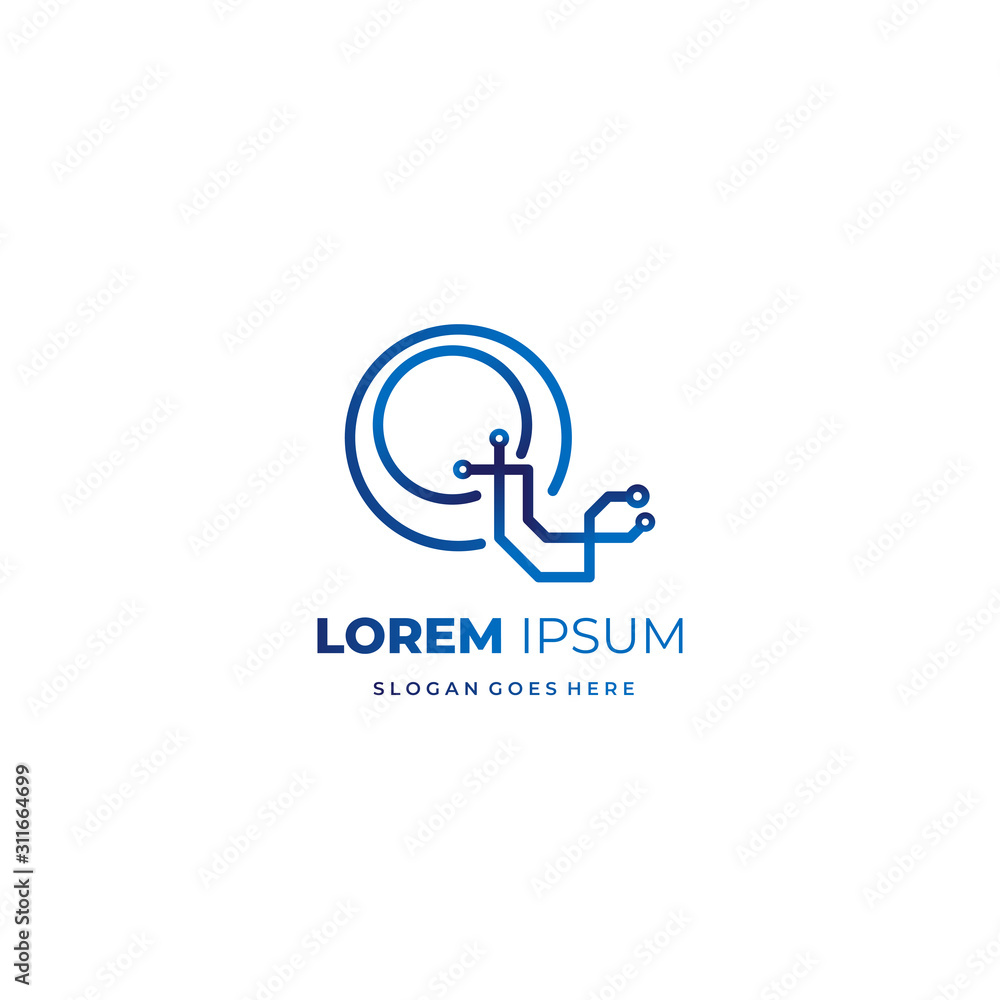 Technology logo letter Q initial shape for start up and company business branding or redesign. Monoline vector style EPS 10 Technology logo letter Q initial shape for start up and company business branding or redesign. Monoline vector style EPS 10