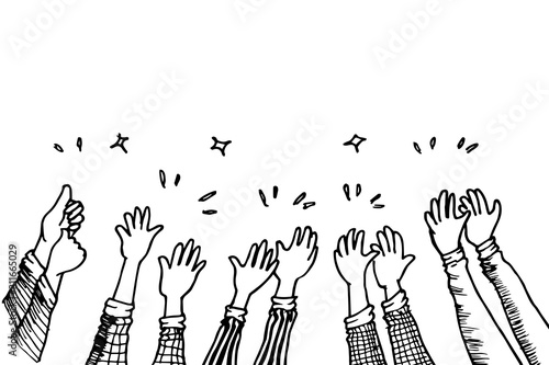 doodle hands up,Hands clapping. applause gestures. congratulation business. vector illustration