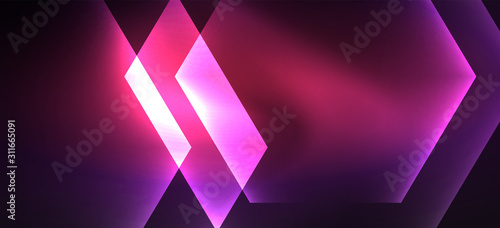 Shiny hexagon neon template. Futuristic digital technology concept. Vector abstract graphic design.