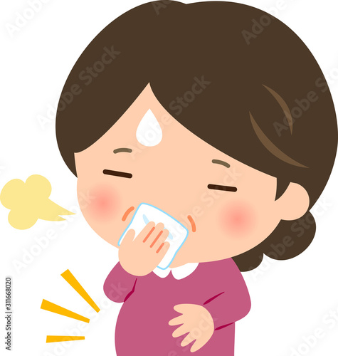 食べすぎでお腹が出た中年女性