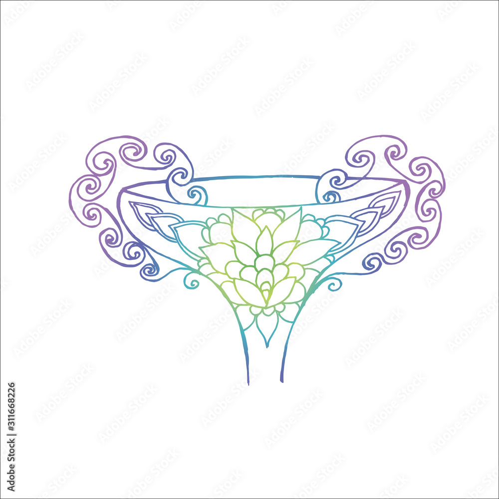 Illustration of a bowl in ancient style. Ornament on the bowl. Illustration of a bowl in ancient style. Ornament on the bowl.