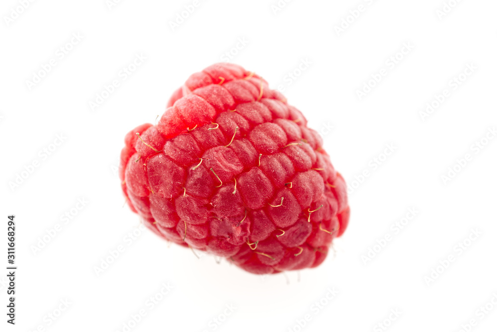 Collection of ripe red raspberries on white background. Collection of ripe red raspberries on white background.
