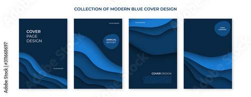 Blue dark curved shape paper cut style for cover design template. Design for presentation, business, flyers, poster, banner, brochure, report, talks, corporate, company, and ads illustration.