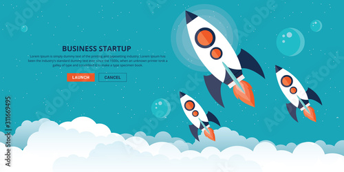Flying Rocket Business Startup Concept Banner