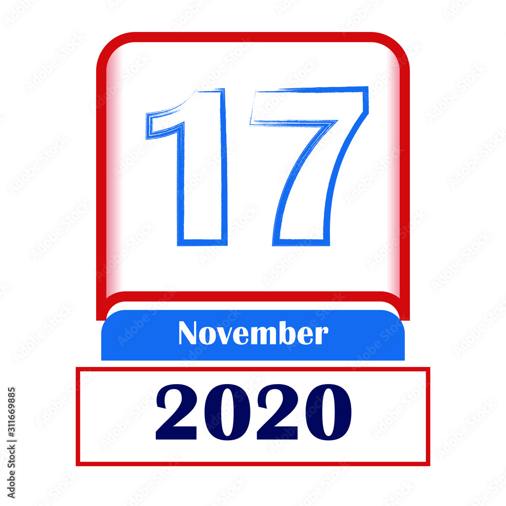Fototapeta premium 17 November 2020. Vector flat daily calendar. Date, month.