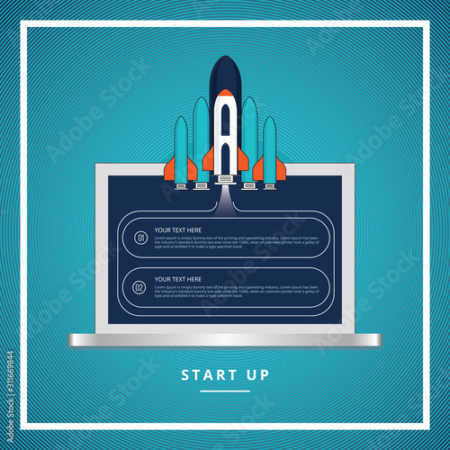 Super rocket launch banner flat design