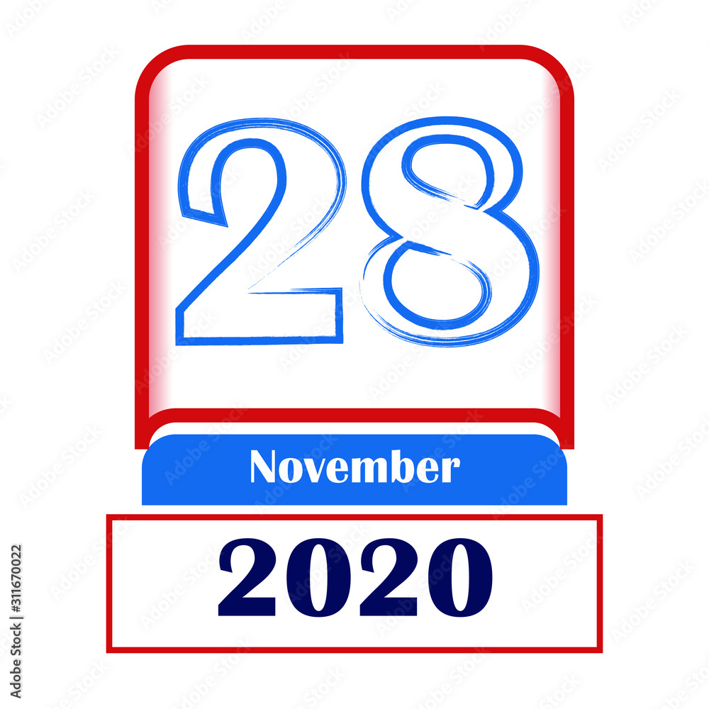 Fototapeta premium 28 November 2020. Vector flat daily calendar. Date, month.
