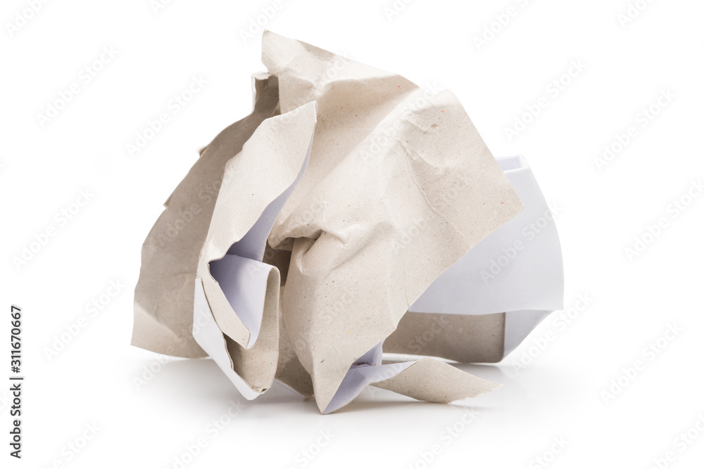 White crumpled paper ball on isolated background with clipping path.