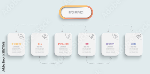 Vector infographic template with icons and 6 options or steps. Infographics for business concept. Can be used for presentations banner, workflow layout, process diagram, flow chart, info graph.