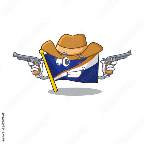Flag marshall island Scroll mascot performed as a Cowboy with guns