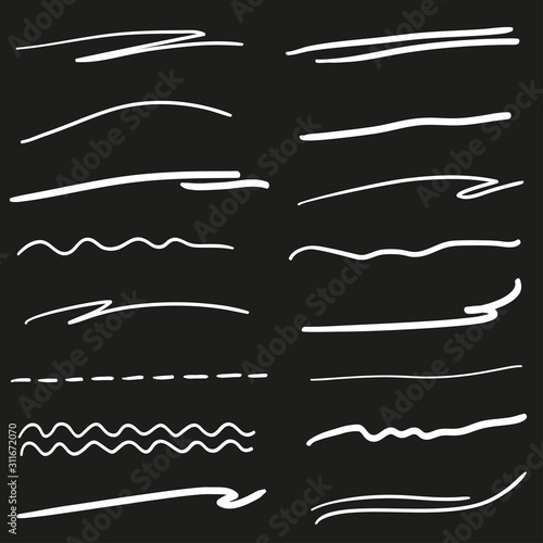 Hand drawn wavy lines. Abstract underlines. Black and white illustration
