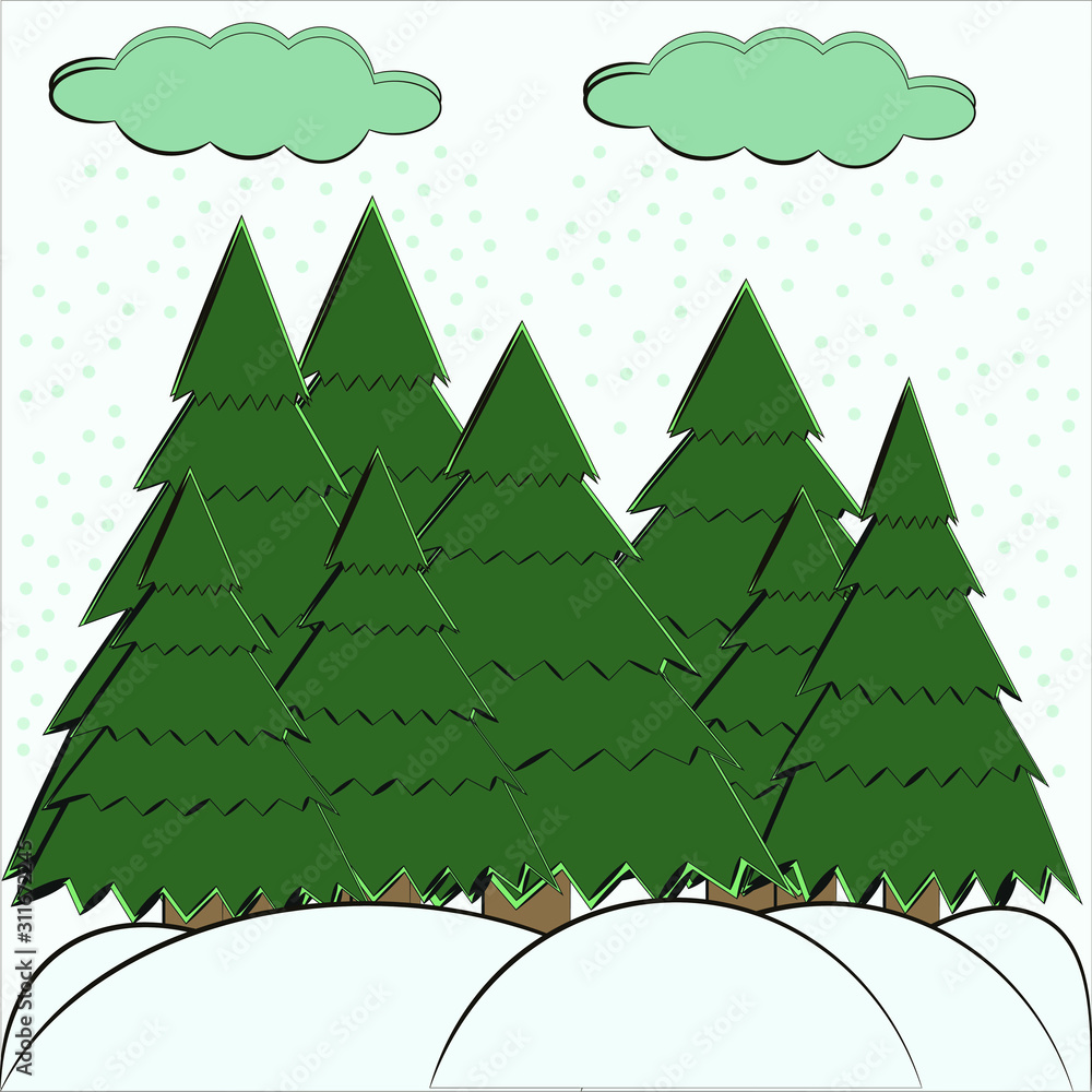 Obraz premium Christmas tree vector illustration. New Year card. New Year 2020. Christmas holidays. Greeting card with paper style.