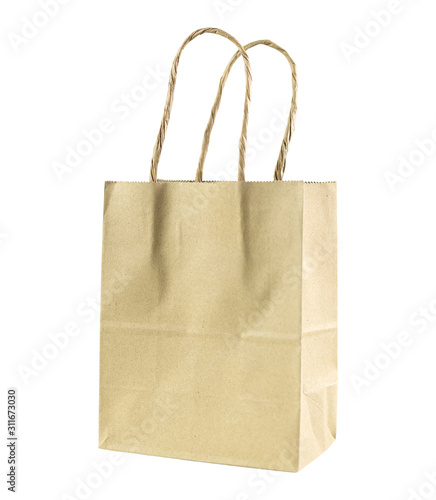 Recycled paper shopping one bag on white background. Natural Product. with clipping paths.